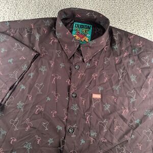 Dixxon Shirt Mens 3X Black Flamingo Martini Print Short Sleeve Button Up Casual